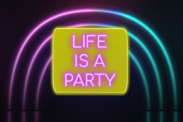 生活是一场以砖墙为背景的霓虹文字横幅派对。图片下载