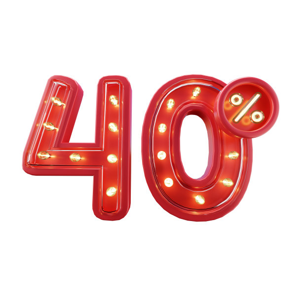 3d渲染40%折扣销售霓虹灯排版图片下载