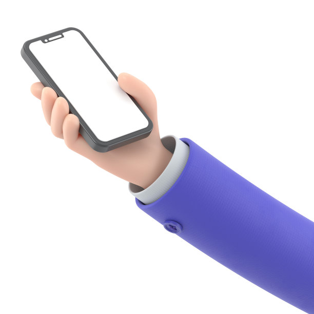 卡通手势图标模型。3d手触摸智能手机。卡通图标或使用手机的模型，白色背景的3D渲染。图片下载