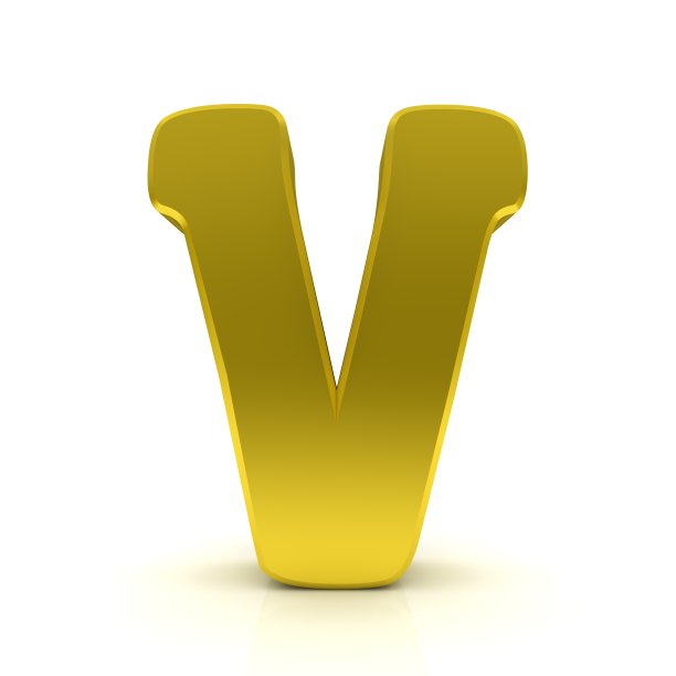 V字母金色大写字母标志孤立在白色三维渲染图形插图图片下载