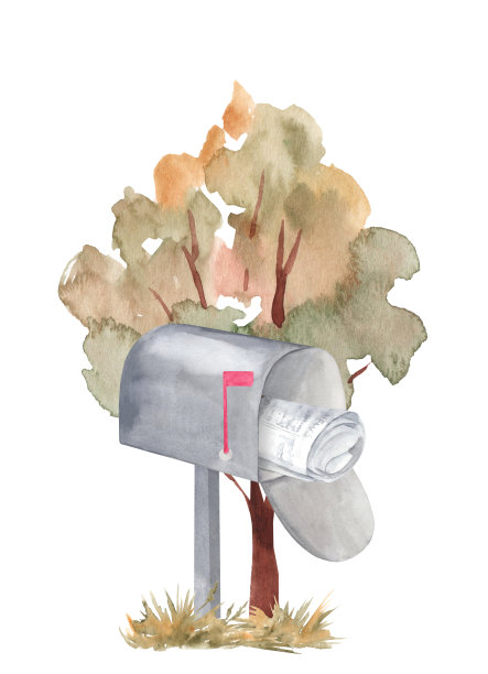 邮筒的水彩插图图片下载