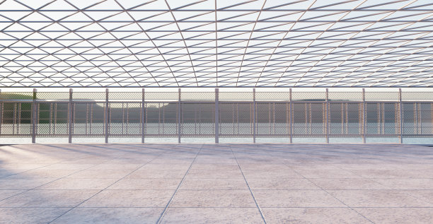 开放空间展示，宽敞的混凝土地板，日间背景，建筑背景3d插图图片下载