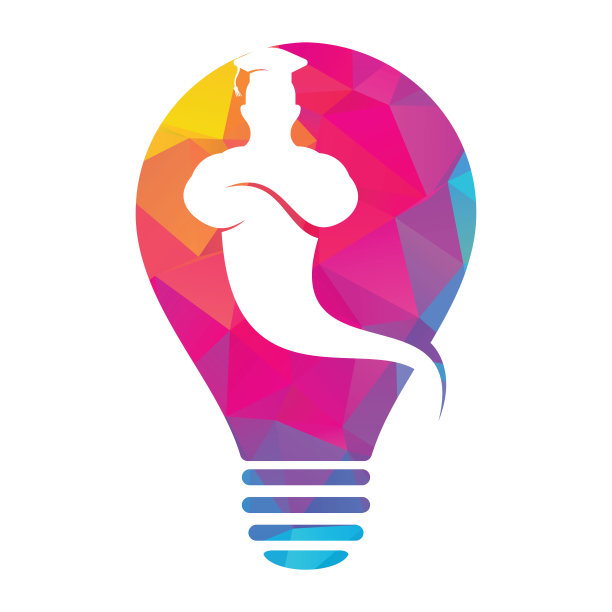 毕业生精灵灯泡形状概念标志。图片下载