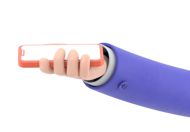 卡通手势图标模型。3d手触摸智能手机。卡通图标或使用手机的模型，白色背景的3D渲染。图片下载