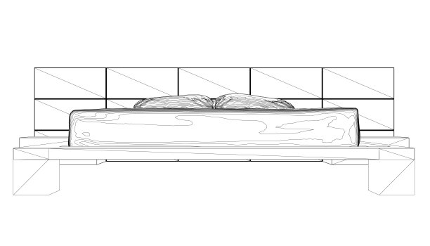 双人床等高线绘制。现代舒适豪华的卧室家具。在白色背景上用黑线隔开的枕头勾勒出一张床的轮廓。矢量插图。图片下载