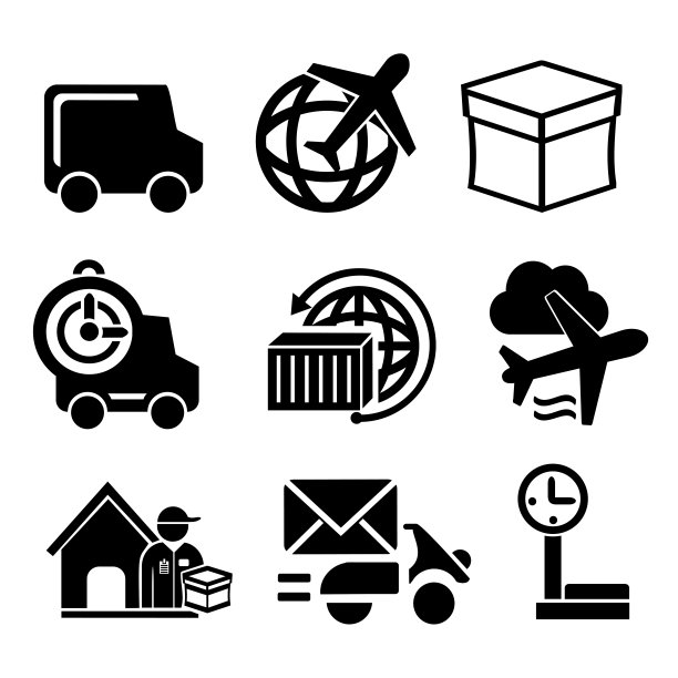 一组用于物流和运输交付的矢量图标。图片下载