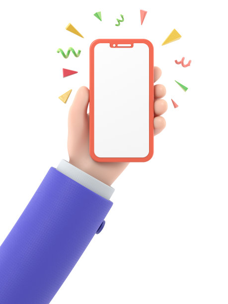 卡通手势图标模型。3d手触摸智能手机。卡通图标或使用手机的模型，白色背景的3D渲染。图片下载