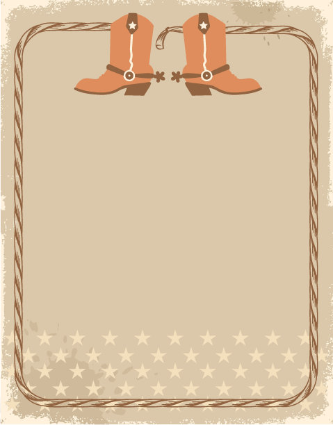 牛仔复古海报与牛仔靴和绳框架。矢量西方插图背景文字或设计图片下载