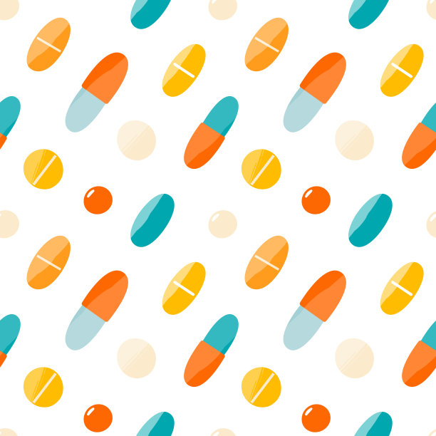 白色背景上有药片，药物，维生素的无缝图案。图片下载