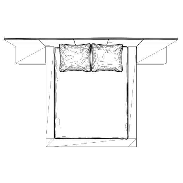 双人床等高线绘制。现代舒适豪华的卧室家具。在白色背景上用黑线隔开的枕头勾勒出一张床的轮廓。矢量插图。图片下载