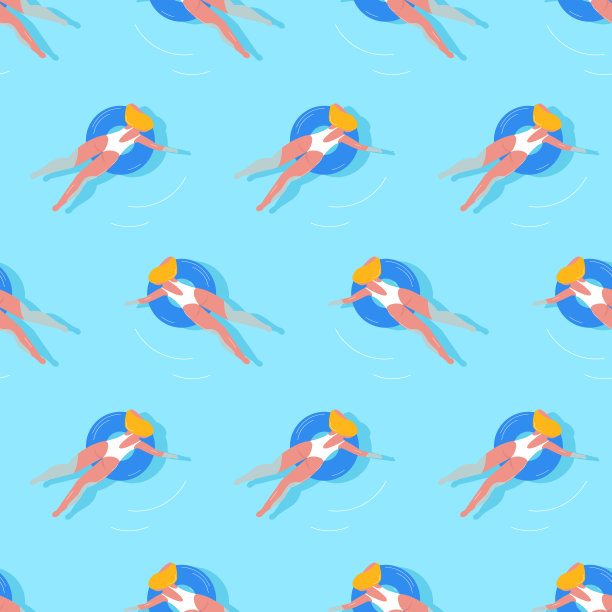 女子游泳游泳环无缝图案矢量插图图片下载