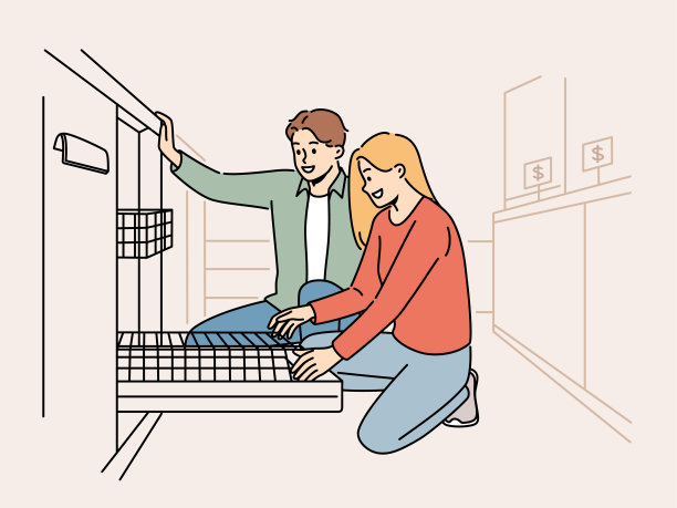 一对微笑的夫妇在店里挑选洗碗机图片下载