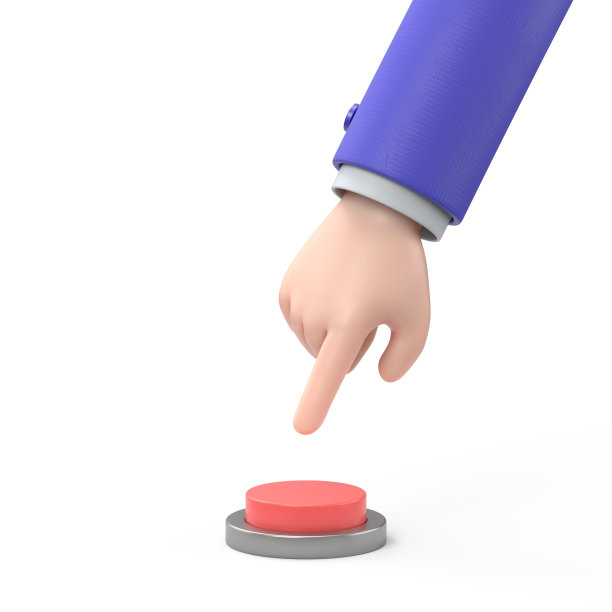 卡通手势图标模型。红色停止按钮手按波普艺术复古风格。停止流程经营理念。白色背景的3D渲染。图片下载
