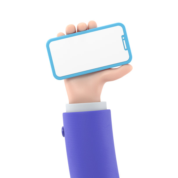 卡通手势图标模型。3d手触摸智能手机。卡通图标或使用手机的模型，白色背景的3D渲染。图片下载