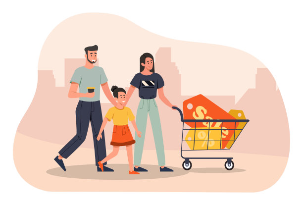 家庭与折扣推车概念图片下载