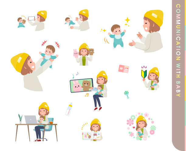 一群与宝宝交流的休闲时尚女性图片下载