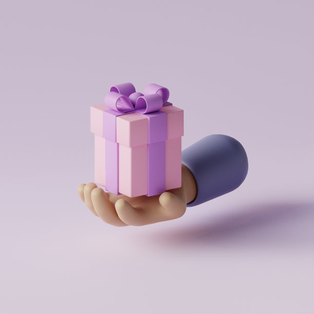卡通风格手持礼盒。3d渲染图图片下载