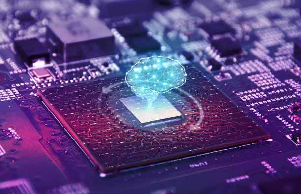 AI人工智能概念，主板电子计算机背景上的大脑微处理器特写图片下载