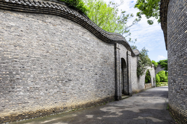 中式风格，墙角砖墙图片下载