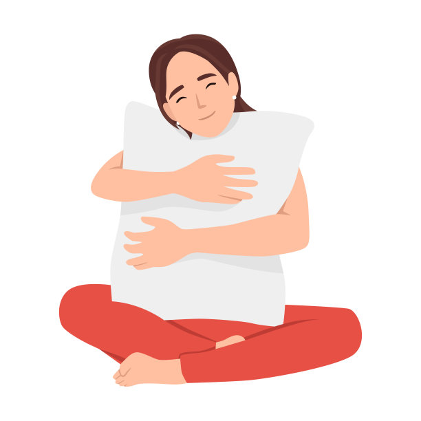 肖像微笑的年轻女子抱着枕头孤立的矢量图片下载