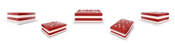 3d渲染板与美味的芝士蛋糕片图标集。3d渲染四层覆盆子芝士蛋糕与椰子片不同位置的图标集图片下载