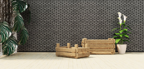 食品设计3D插图:筛室地板上的空木筐、木桶地板和盘房墙壁背景图片下载