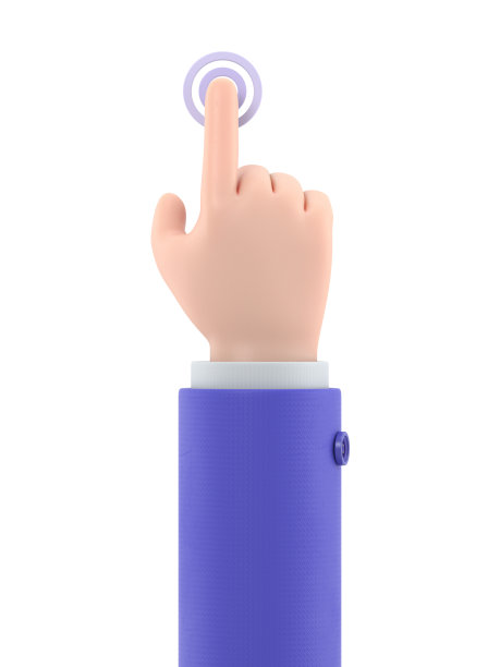 卡通手势图标模型。3d插图手触摸按钮卡通人物手。白色背景的3D渲染。图片下载