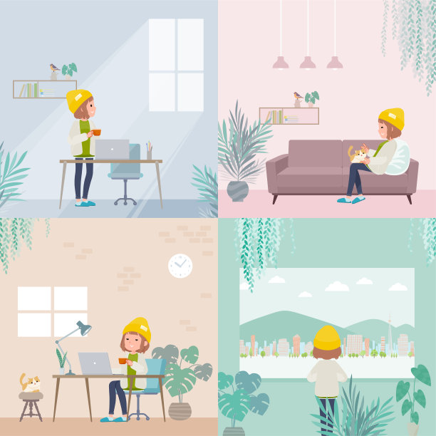 一组休闲的时尚女性在房间里放松图片下载