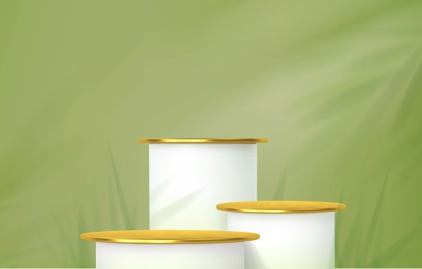 白色讲台，绿色背景，产品展示。石灰房，墙影叶，3d空平台。抽象的绿色展厅。矢量图图片下载