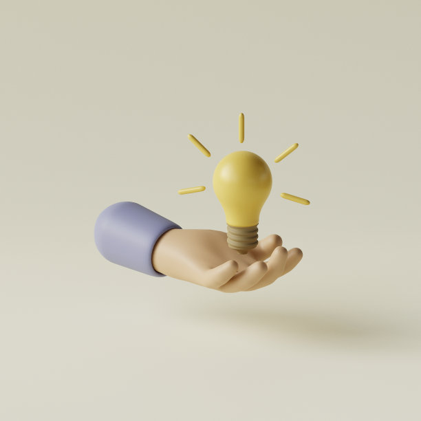 卡通手持灯泡。经营创意理念。3d渲染图图片下载