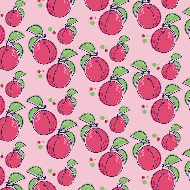 夏日无缝花纹——梅花。梅花叶，手绘，水彩画。孤立背景上的梅枝。设计元素。水彩李子的无缝图案。图片下载