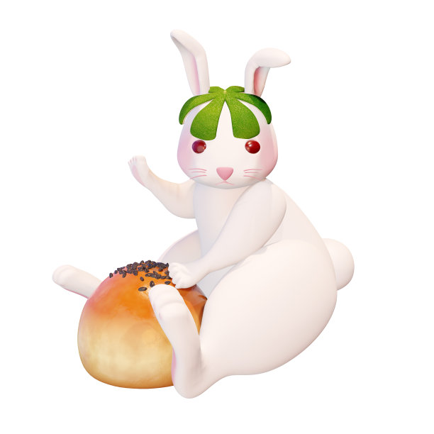 3D渲染可爱的月亮兔子，中秋节，兔子，孤立的白色背景图片下载