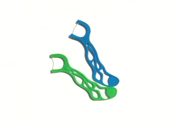 多色牙线pick在白色的背景，俯视图。健康的牙齿。图片下载