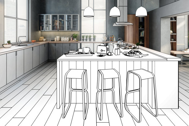 豪华阁楼阁楼厨房(规划)- 3D可视化图片下载