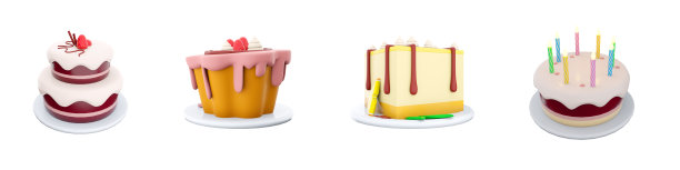 3d渲染柠檬，巨大的巧克力婚礼，生日蛋糕，草莓纸杯蛋糕图标集。3d渲染蛋糕图标集图片下载