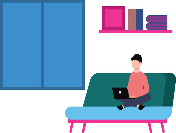 这个女孩正坐在沙发上用她的笔记本电脑。图片下载