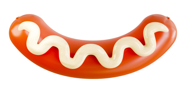 3D渲染香肠热狗配沙拉酱。三维图标符号说明图片下载