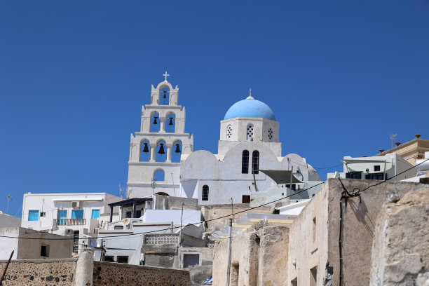 圣托里尼Agios Nikolaos Pyrgos kallistis教堂的景观图片下载
