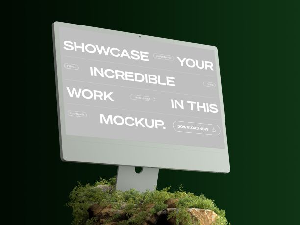 三维渲染的电脑模型在草地的背景图片下载