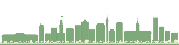 新西兰奥克兰城市天际线与彩色建筑。图片下载