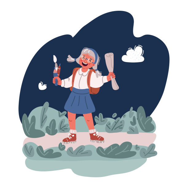 卡通矢量插图的小女生在黑暗的背景图片下载