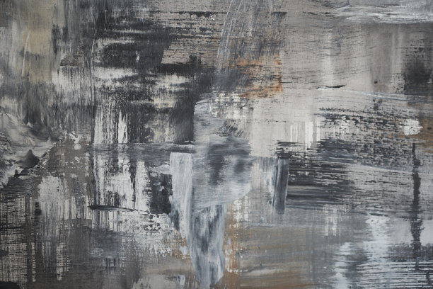 黑色和灰色的抽象艺术背景。丙烯画在画布上与黑色线条和涂抹与复制空间。设计元素纹理，覆盖您的图片。高质量照片图片下载