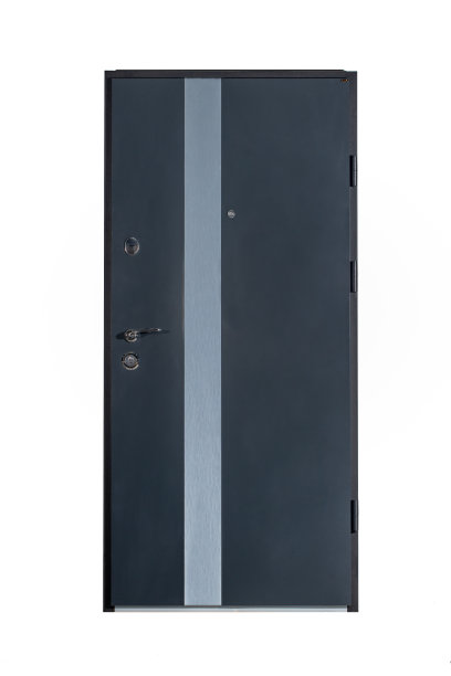 漂亮的金属，白色背景上的铁门。门上的锁和把手。门有漂亮的设计。公寓或房子的入口门。图片下载