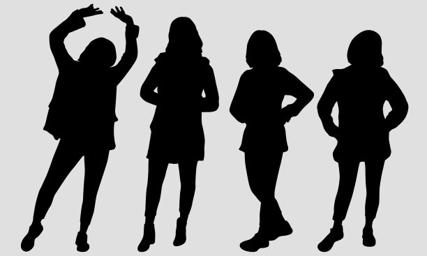 跳舞和自由的妇女矢量轮廓图片下载