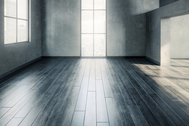 空的现代顶层公寓与木地板- 3D可视化图片下载