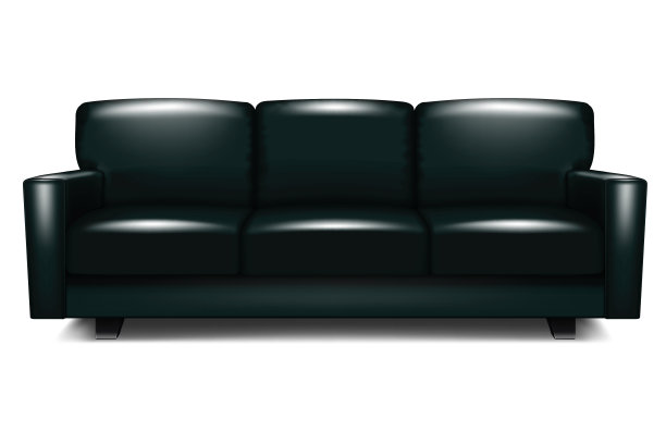 黑色现代组合沙发。深蓝色真皮沙发。有靠垫的沙发。逼真的矢量插图图片下载
