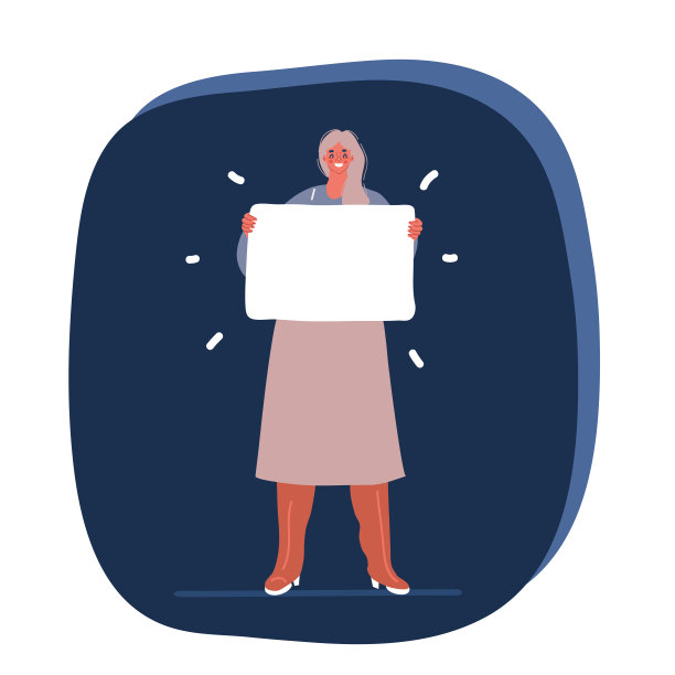 卡通矢量插图年轻的女孩或女商人拿着招牌在她的手中图片下载