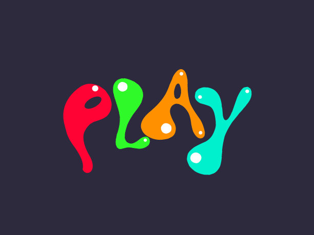 播放字标记标志文本。有机气泡，现代大写字母与明亮的颜色。图片下载