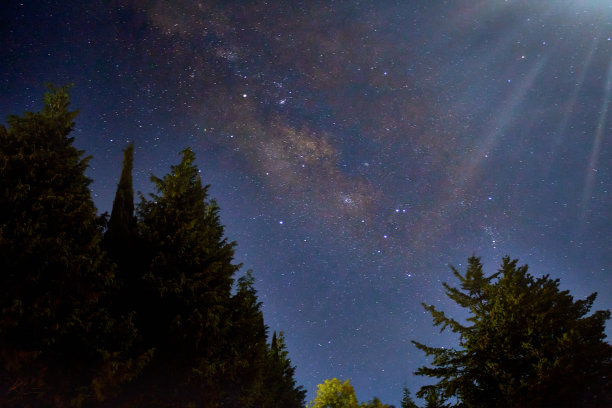 在墨西哥伊达尔戈州金色的星空下搭帐篷图片下载