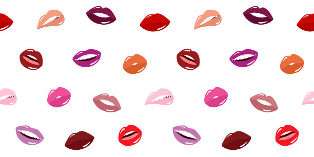 无缝图案的女性嘴唇与不同颜色的口红在一个白色的背景。女性的嘴型。平面矢量图图片下载